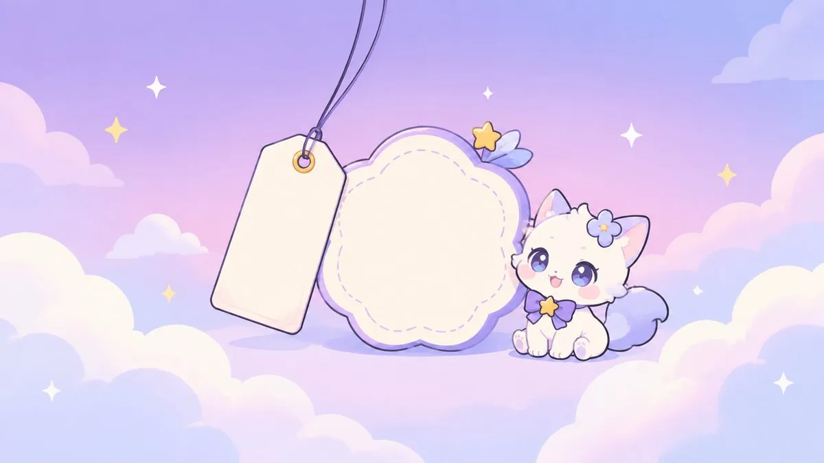 Illustration of a blank price tag and a free demo badge on a pastel violet background